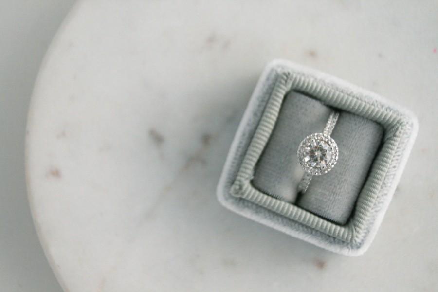 Hochzeit - Round Halo Diamond Engagement Ring, Moissanite Engagement Ring, Diamond Halo Engagement Ring, Forever Brilliant Moissanite Ring, White Gold