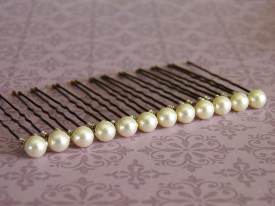 Wedding - 12 Ivory 6mm Swarovski Crystal Pearl Hair Pins