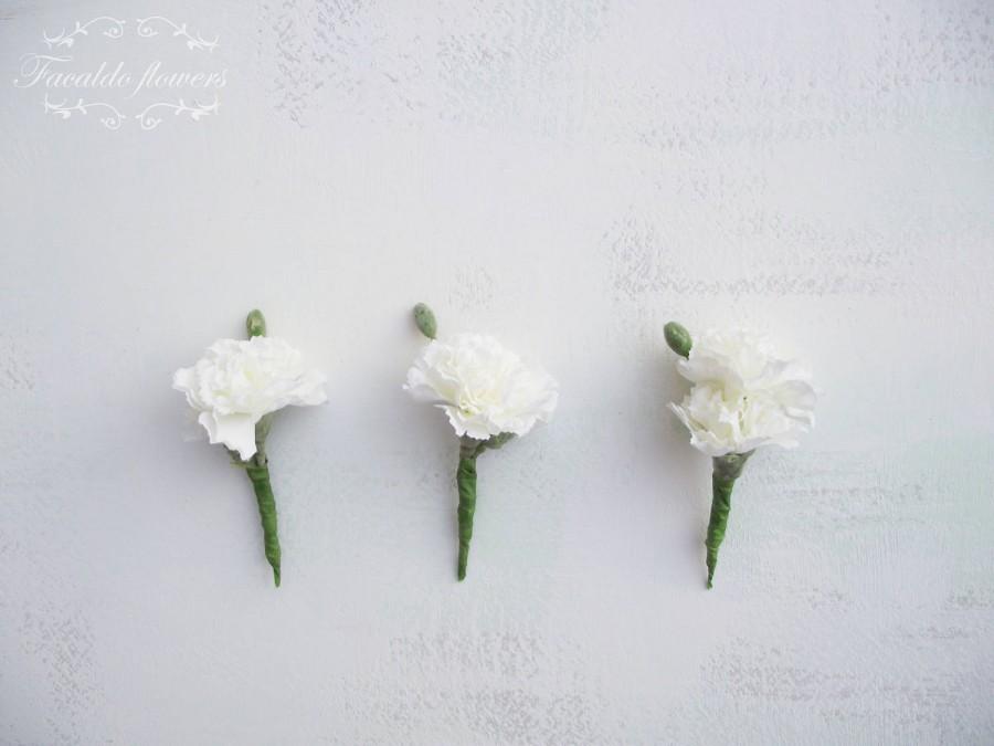 Hochzeit - Groom best man groomsman wedding buttonhole boutonniere corsage white/ivory carnation flower artificial silk flowers single flower corsage