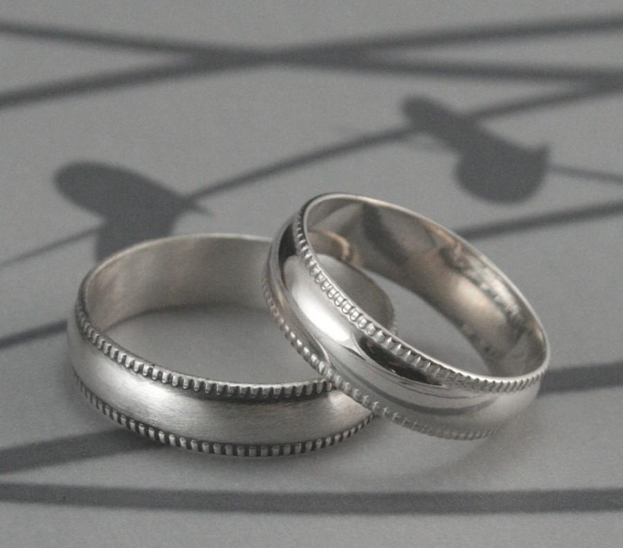 Hochzeit - Women's Wedding Ring--Not Quite Plain Jane 5.5mm Wide Band--Sterling Silver Half Round Ring with Milgraine Edge--Men's Wedding Band