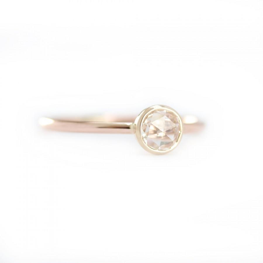 Wedding - Elegant 0.28~0.30ct Rose Cut Round Diamond Engagement Ring In 14k Solid Gold,Simple Engagement Ring,Thin Wedding Band Diamond Ring