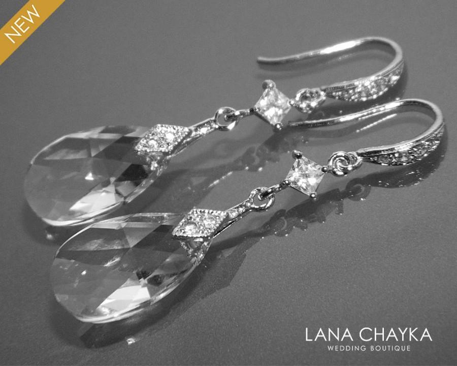 Wedding - Bridal Crystal Earrings Swarovski Crystal Wedding Earrings Teardrop Clear Crystal Silver Earrings Dangle Earrings Wedding Bridal Jewelry - $26.00 USD