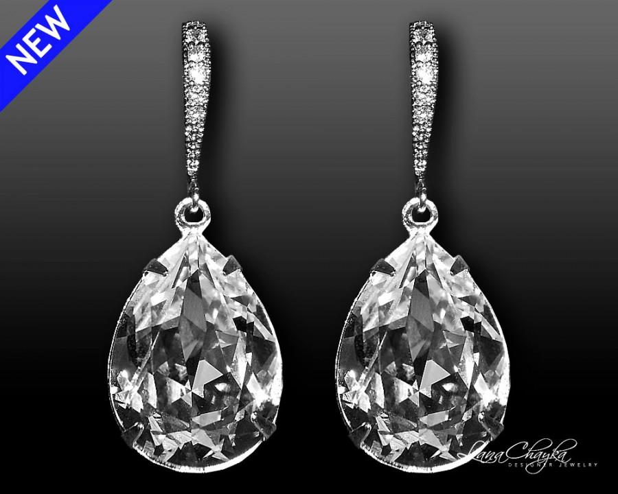 Mariage - Clear Crystal Teardrop Bridal Earrings Swarovski Rhinestone Silver Cz Dangle Earrings Sparkly Wedding Earrings Bridesmaid Crystal Jewelry - $29.00 USD
