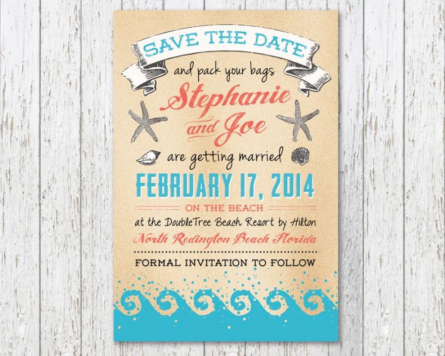 Wedding - On The Beach - Wedding Save The Date - Digital PDF or Printed Cards