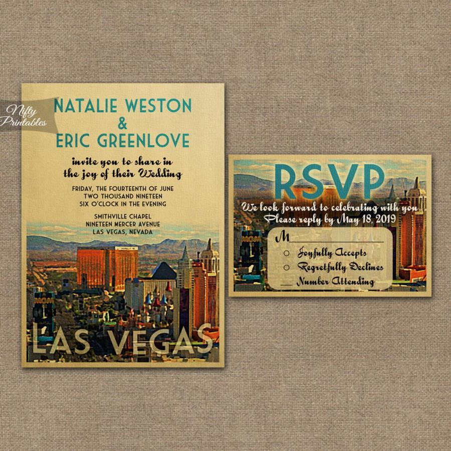 Hochzeit - Las Vegas Wedding Invitation - Printable Vintage Vegas Wedding Invites - Retro Wedding Set or Solo VTW