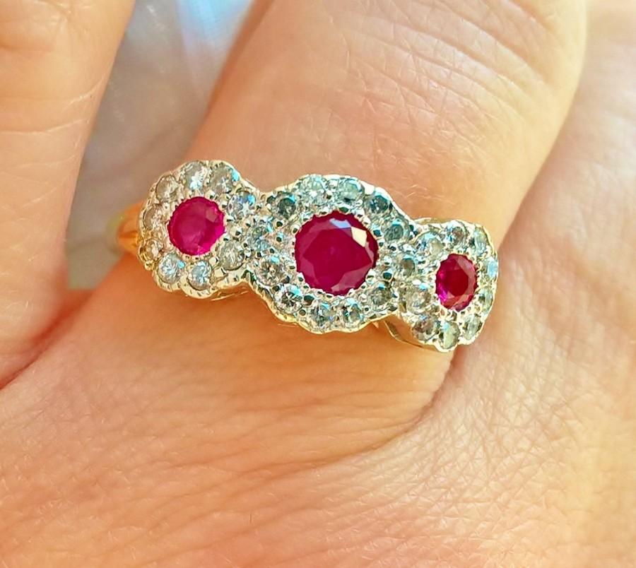 Свадьба - Payment 2 of 2 SALE Victorian Edwardian Pigeon Blood Ruby Diamond Trilogy Halo Antique Vintage Engagement Right Hand Ring July Birthstone!