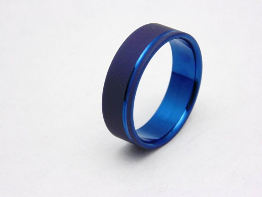زفاف - Sandblasted Titanium ring with Electron Blue pinstripe,  Handmade titanium wedding band, Special Gift, Any Occasion Ring, Gift for you