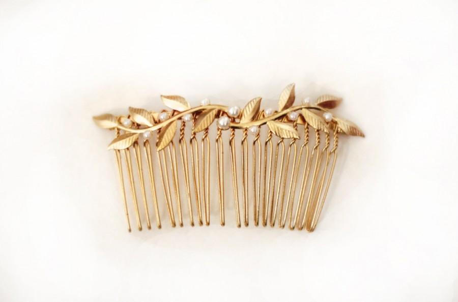 Mariage - Twigs and Pearls Comb, Pearls Comb, Golden Leaves Hair Comb, Bridal Hair Accessory, Bridesmaid Jewellery, Wedding Comb, Rustic Woodland