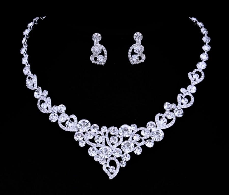 Свадьба - Silver Wedding Necklace and Earrings Bridesmaid Jewelry Wedding Jewelry set Bridesmaid Necklace and Earrings Silver Bridal Jewelry set