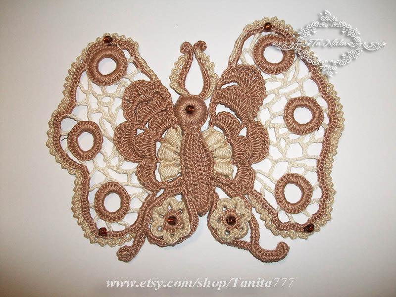 زفاف - Embellishment Butterfly Lace Crochet Vintage Style Сlothes Decoration Knitted Trim Moth Appliqué Textile Art - $18.00 USD