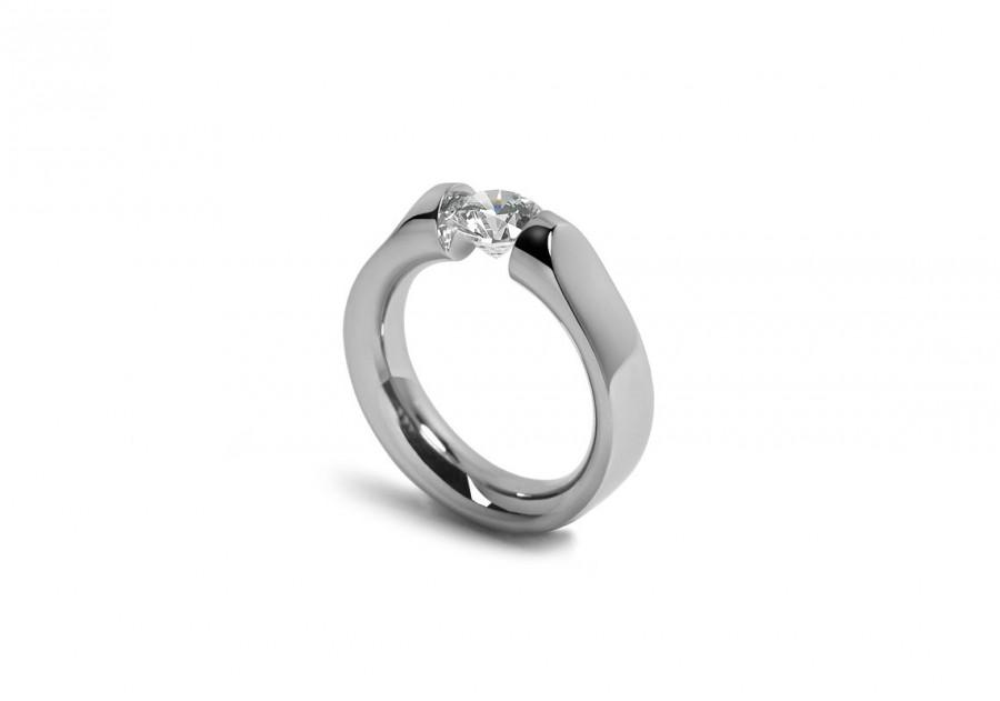 Hochzeit - White Sapphire Engagement Ring Tension Set in Stainless Steel