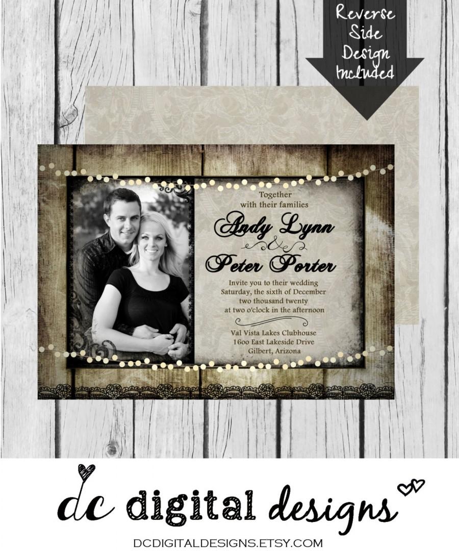 زفاف - Rustic, Wood, Vintage, Frame, Lights, Picture-Wedding Invitation / Bridal Shower / Baby Shower / Birthday - Digital and Printable Invitation