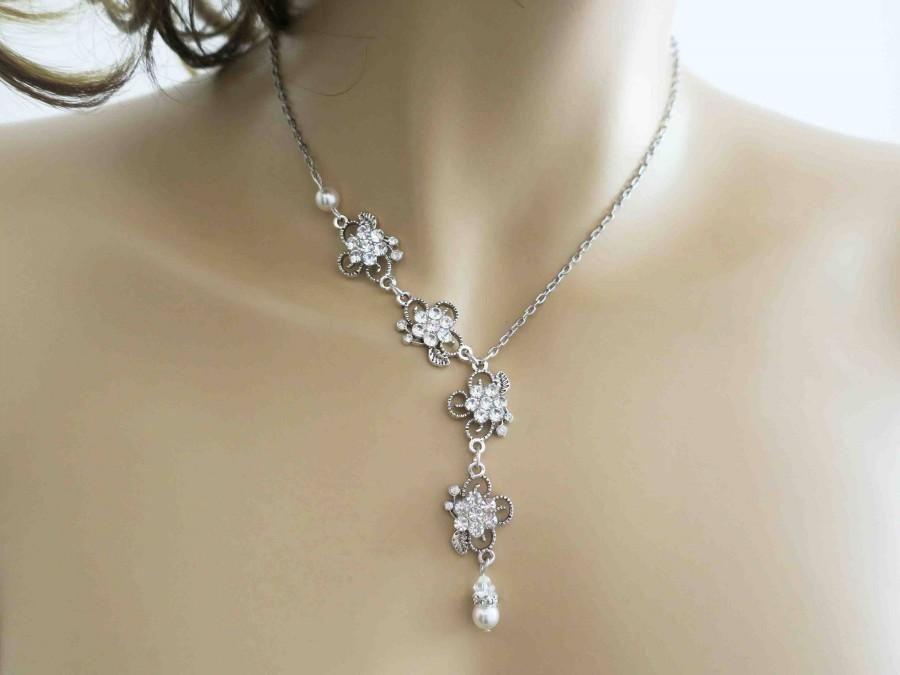 زفاف - Bridesmaid Gift Necklace Silver Flower Necklace Wedding Jewelry for Bridesmaids Pearl Necklace Bridesmaid Jewelry Mother Sister Wife Crystal - $34.00 USD