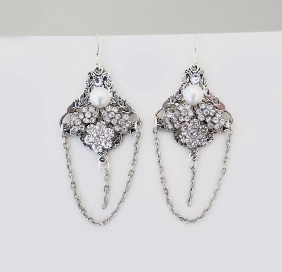 زفاف - Silver Bridal Earrings Chandelier Earrings Wedding Jewelry for Bridesmaids Earring Sets 4, 5, 6, 7, 8, 9, 10, 11, 12 Large Statement Gatsby - $44.00 USD