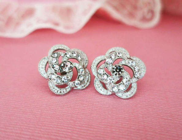 Wedding - Bridal Stud Earrings Bridesmaid Jewelry Wedding Stud Earrings Rhinestone Studs Bridal Crystal Rose Earrings Bridesmaids Earrings Set 2 3 4 7 - $26.00 USD