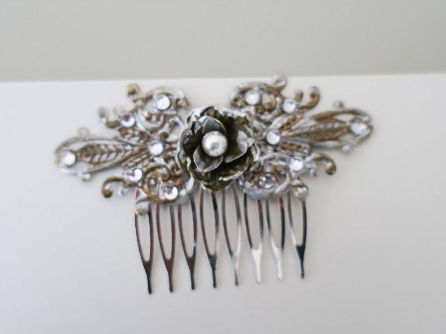 Wedding - Bridal Hair Comb Vintage Flower Hair Comb Swarovski Pearl Antique Gold Silver Crystal Bridesmaid Hair Comb Wedding Head piece Romantic Leaf - $34.00 USD