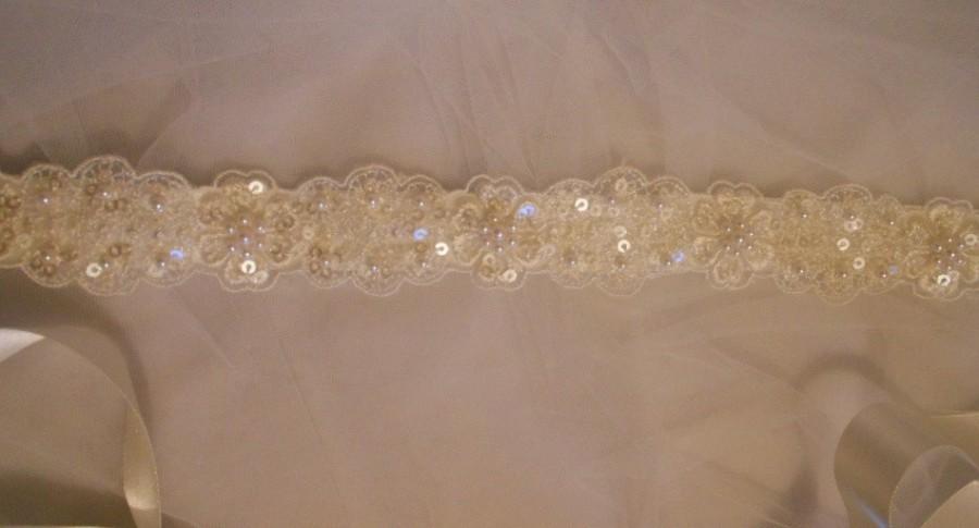 Свадьба - Bridal or Bridesmaid's Sash/Belt Embellished with Crystals, Sequins and Pearls on Lace