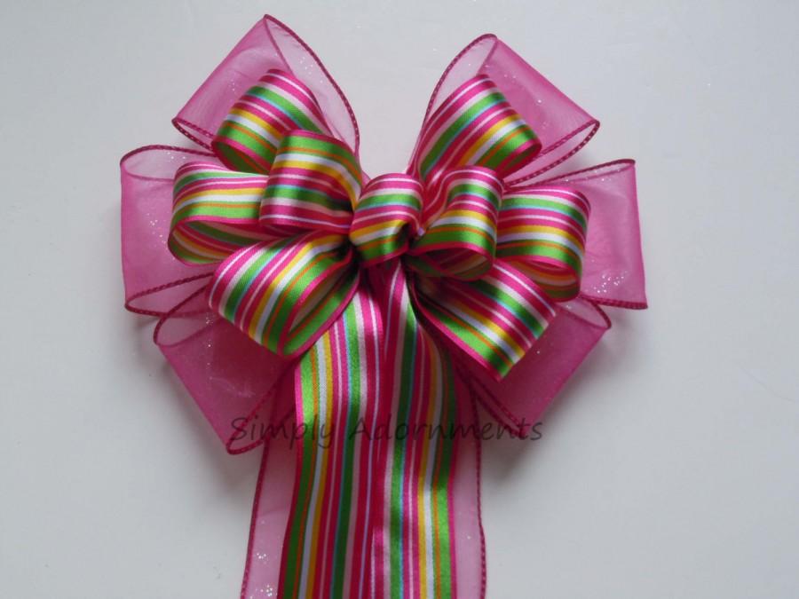 Hochzeit - Hot Pink Green Party Decor Fuchsia Pink Wedding Bow Stripes Birthday Decor Celebration Stripes Party Decor Wedding Aisle Bow Pink Gifts Bow