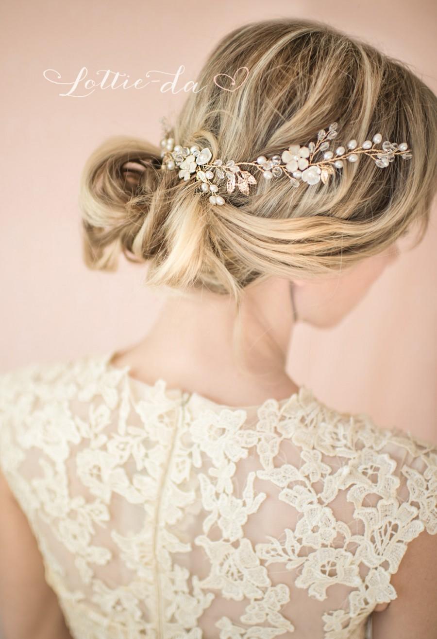 زفاف - Boho Flower Crown, Gold  and Silver Wire Hair Vine, Gold Hair Wreath, Gold Wedding Flower Hair Vine, Boho Wedding Headpiece - 'BELLA'