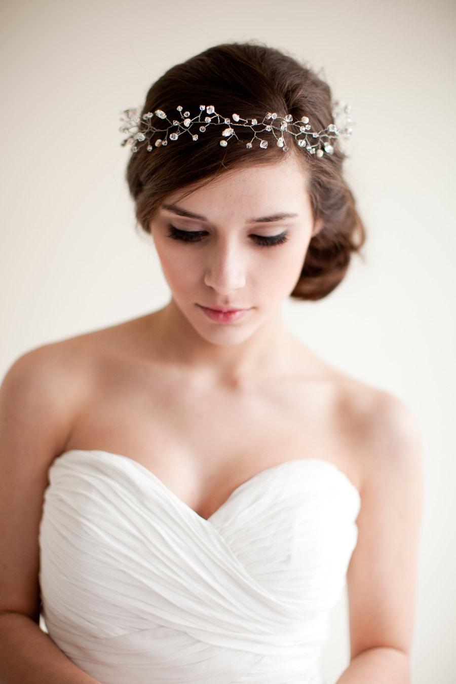 زفاف - Bridal Crown Wedding Tiara Hair Wreath Floral Headband Bridal Halo Crystal Tiara Pearl Rhinestone- Jocelyn  MADE TO ORDER- Style 4513