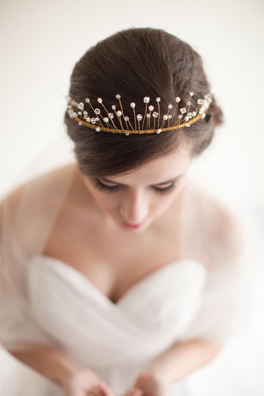 Tiara, Bridal Crown, Wired Crystal and Pearl Crown, Wedding Tiara - Celeste MADE TO O...