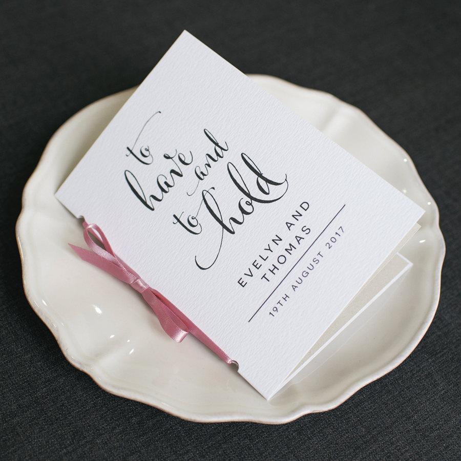 Wedding - Modern Calligraphy Wedding Program / To Have and To Hold 'Wedding Ceremony' Pocket-sized Order of Service Elegant Mass Booklet / ONE SAMPLE