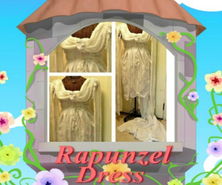 Hochzeit - Rapunzel Wedding Dress with Train, Hi Low, Short, Midi Tea Length or Maxi Elf Angel Custom Gothic White Gown Womens
