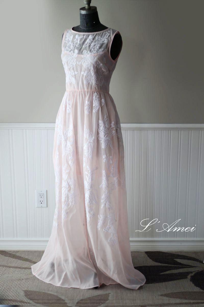 Wedding - Soft Blush Elegant Romantic Woodland  Wedding Dress Featuring Embroidered cotton Organza - last one sale