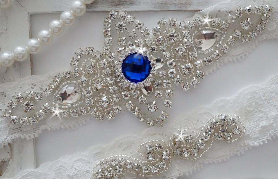 زفاف - SALE - Wedding Garter Set, Bridal Garter Set, Vintage Wedding, Ivory Lace Garter, Something Blue - Style 100D