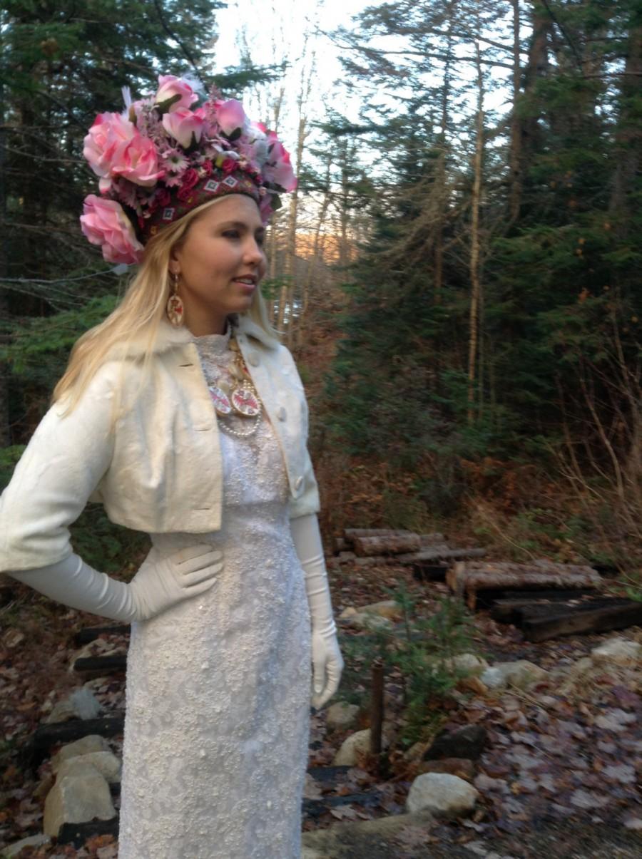 زفاف - Custom order, crown "Pink Dream" Vinok, Ukrainian inspired floral crown headdress