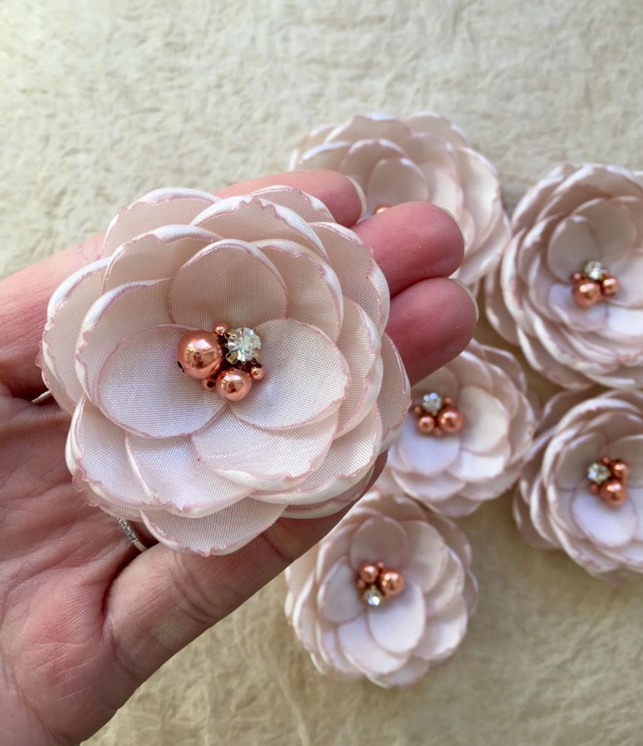 Mariage - Nude rose gold silk flowers, bridal hair clip, handmade Wedding accessories, shoe clips, hair pins, bridesmaid accessory, sew on ornament