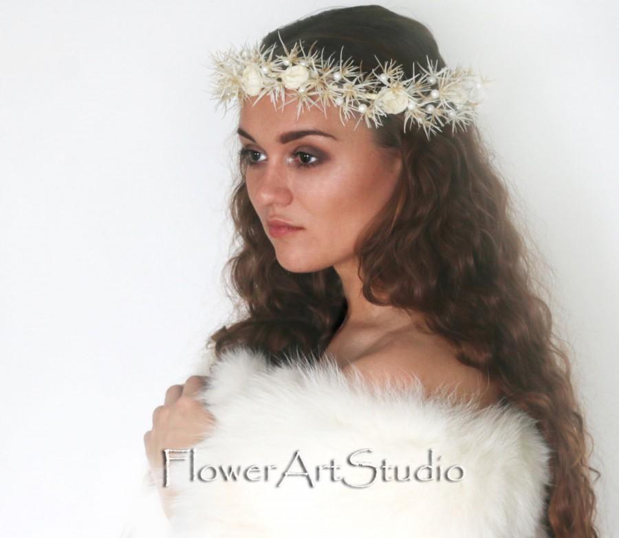 زفاف - Ivory Bridal Hair Wreath, Ivory Bridal Flower Crown, Bridal Hair Accessories, Ivory Floral Crown, Flowers and Pearls, Ivory Wedding Headband