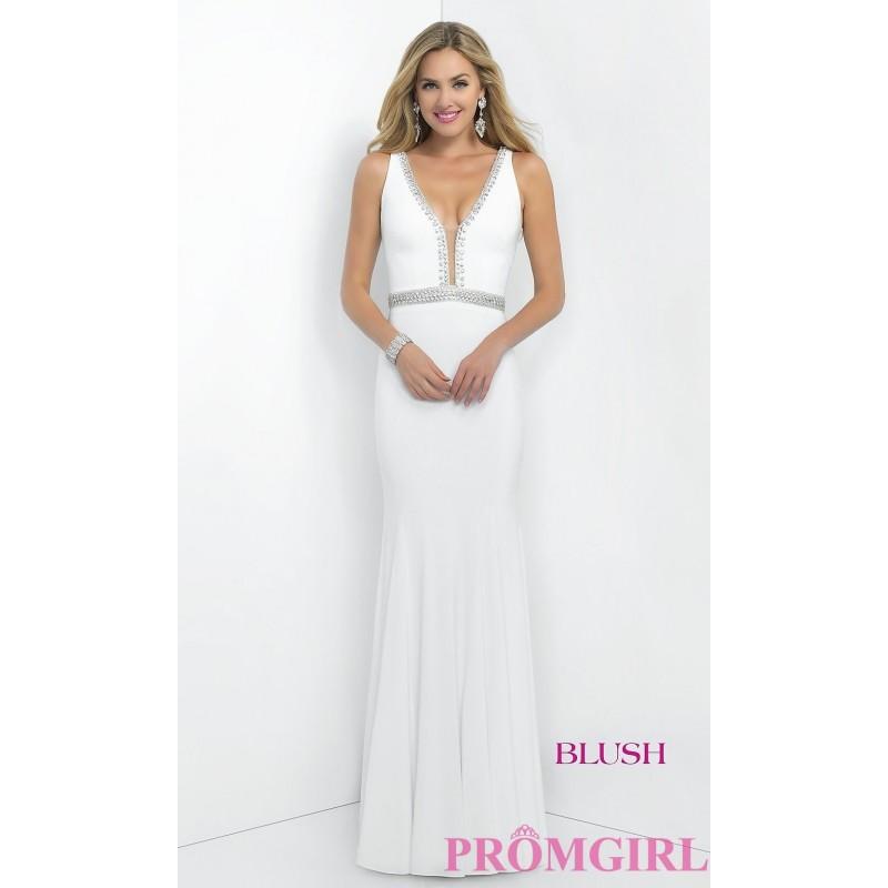 زفاف - V-neck Long Blush Prom Dress with Open Back - Discount Evening Dresses 
