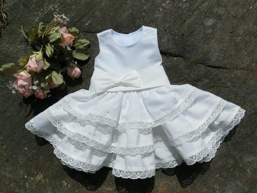 Mariage - Baby baptism dress. Infant pageant dress. Baby flower girl lace dress,baby wedding outfit. Baby girl christening dress. Baby linen clothes