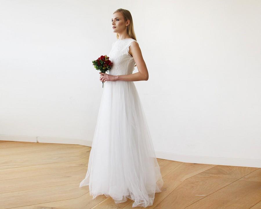 Mariage - Ivory Tulle and Lace Sleeveless Maxi Bridal Gown, Lace and tulle bridal maxi gown  1145