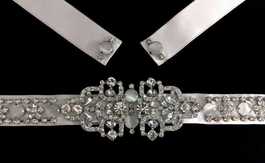 Wedding - Gatsby Wedding Sash, Art Deco Bridal Sash, Statement Wedding Belt, Geometric Bridal Dress Jewelry, Swarovski Crystal Wedding Belt, EVITA