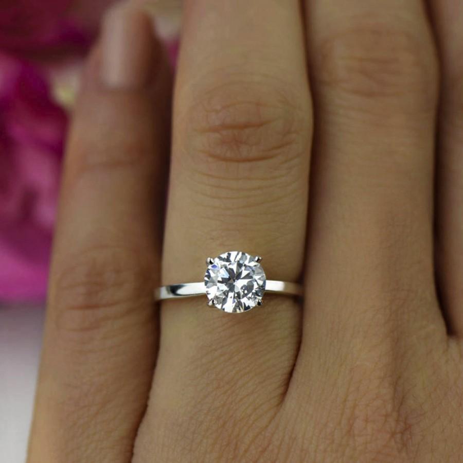 Mariage - 1.5 ct Classic Engagement Ring, Man Made Diamond Simulant, Wedding Ring, 4 Prong Ring, Solitaire Ring, Promise Ring, Sterling Silver