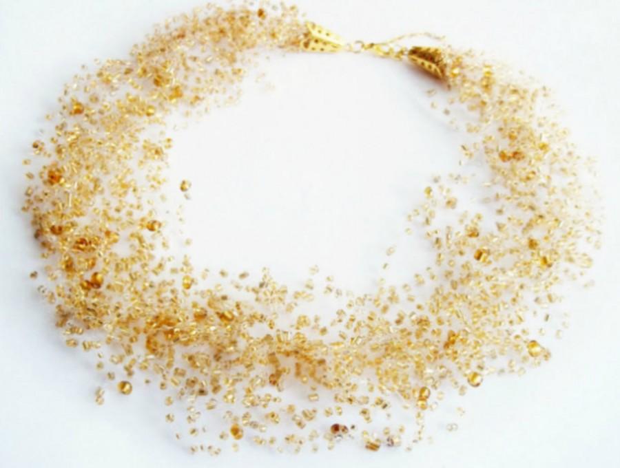 زفاف - Gift for her Beaded necklace  multistrand necklace handmade necklace crochet necklace wedding necklace gold necklace golden jewelry layering