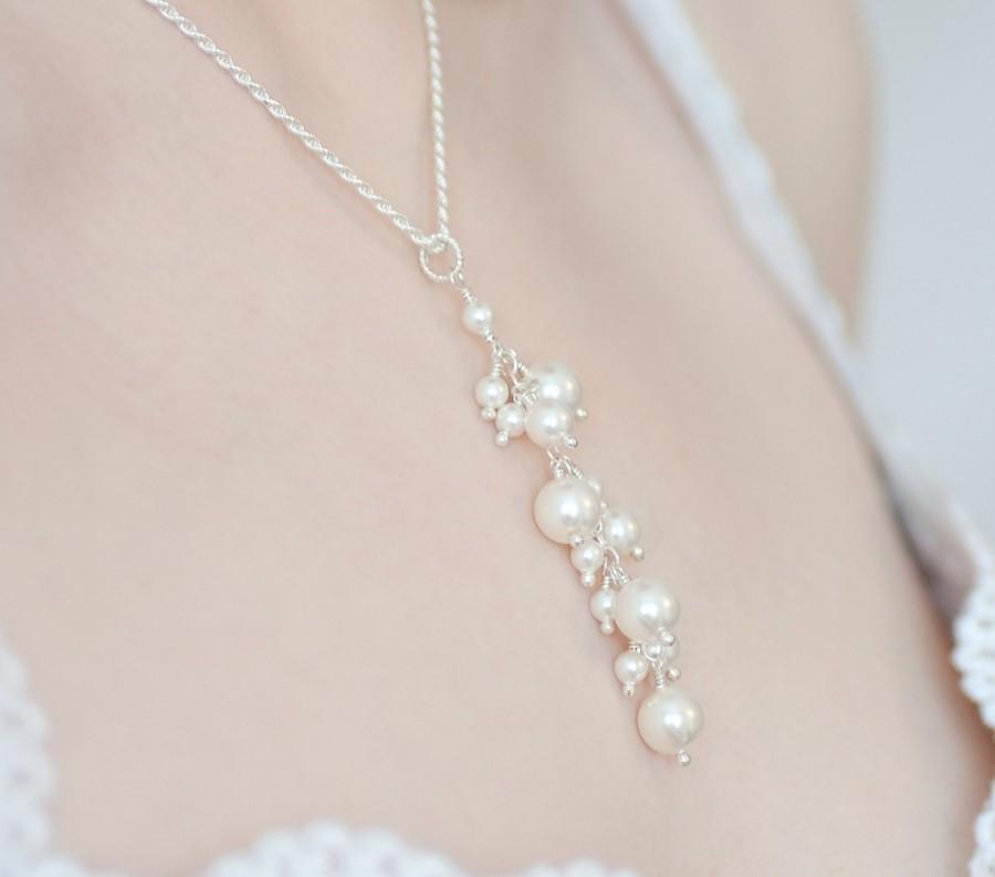 زفاف - Pearl Y Necklace, Pearl Pendant Necklace, Wedding Pearl Necklace, Pearl Wedding Necklace