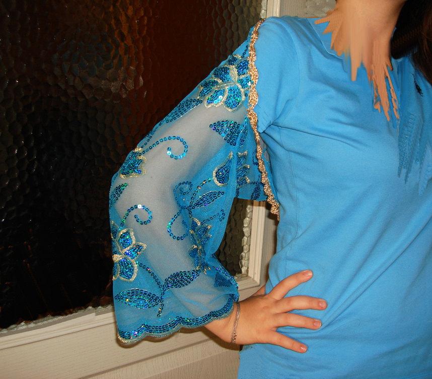 Hochzeit - Ladies Blue wedding jacket/ gold lace bridal cover up/ lace 3/4 sleeve/ Blue Sequins Bolero/sequin shrug