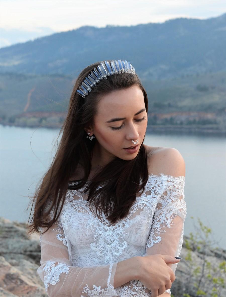 زفاف - Quartz and Kyanite Ice Queen Crystal Crown, Mermaid Crown, Quartz Crystal Wedding Diadem