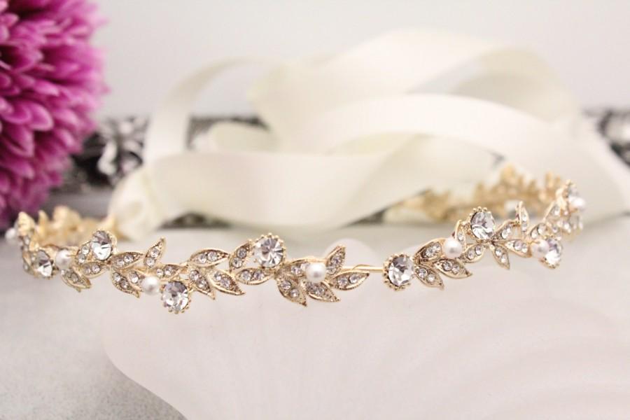 زفاف - Gold Bridal hair accessories,Wedding headband,Wedding Hair Wreaths & Tiaras,Bridal headband gold pearl headband,Tiaras Wedding hair piece