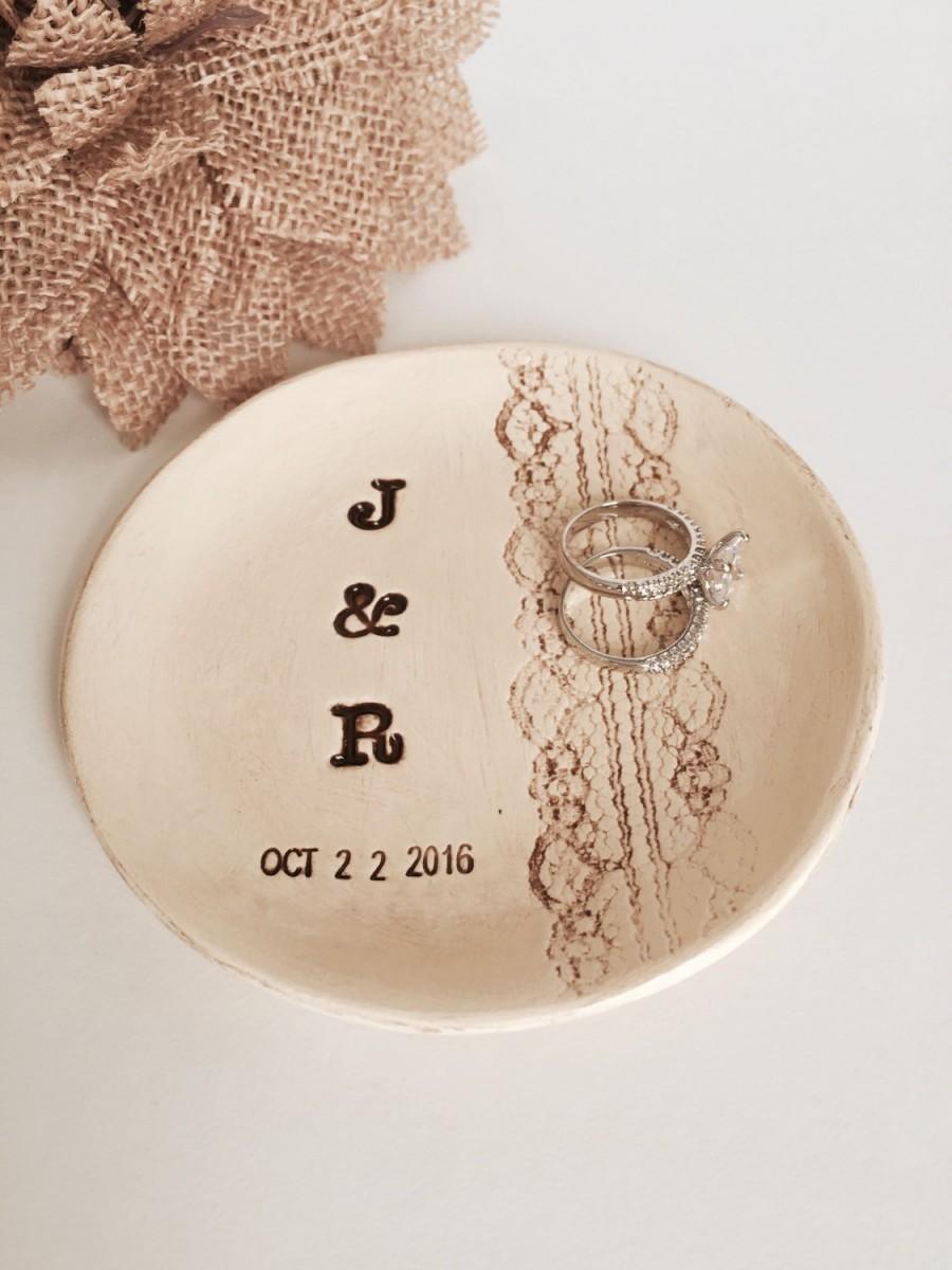 Wedding - wedding ring dish / rustic wedding ring holder / something old / ring bearer dish / personalized ring bearer holder