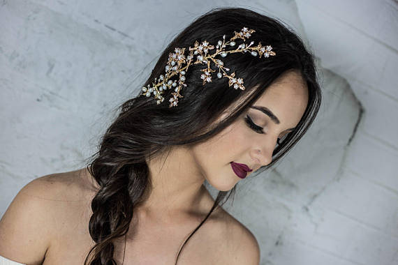 Mariage - Bohemian bridal hair comb, bridal hair vine, gold hair comb, gold bridal hair accessories, gold hair piece bridal hair piece decorative comb