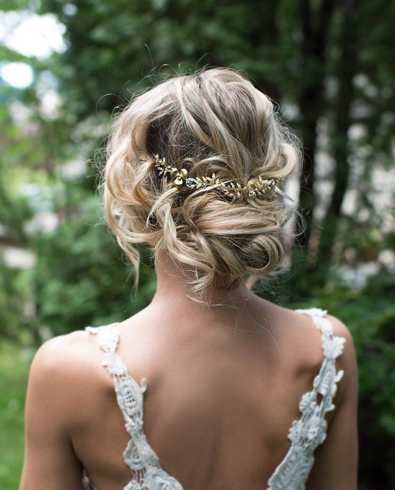 زفاف - Boho Gold Hair Halo Hair Vine, Flower Hair Crown, Grecian Gold Hair Wreath, Boho Gold Flower Headband, Wedding Hair Vine - 'EMBER'