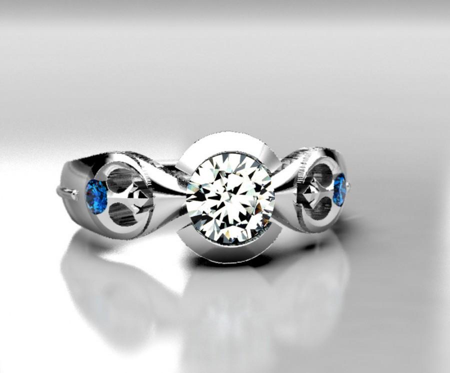 Hochzeit - Rebel Star Wars Engagement Ring in Silver, Palladium & Gold, Forever Brilliant Moissanite Engagement Ring, Lightsaber Star Wars Wedding Ring