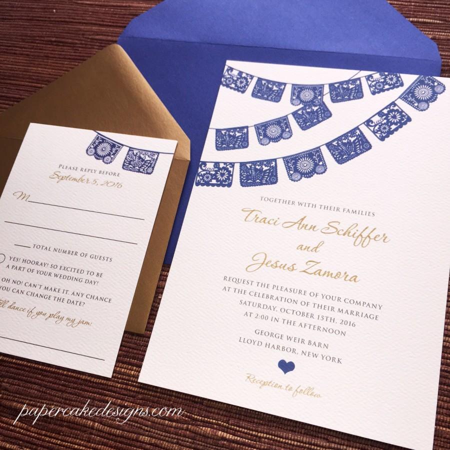 زفاف - Papel Picado Wedding Invitation / RSVP Enclosure Cards / Multicolor Fiesta