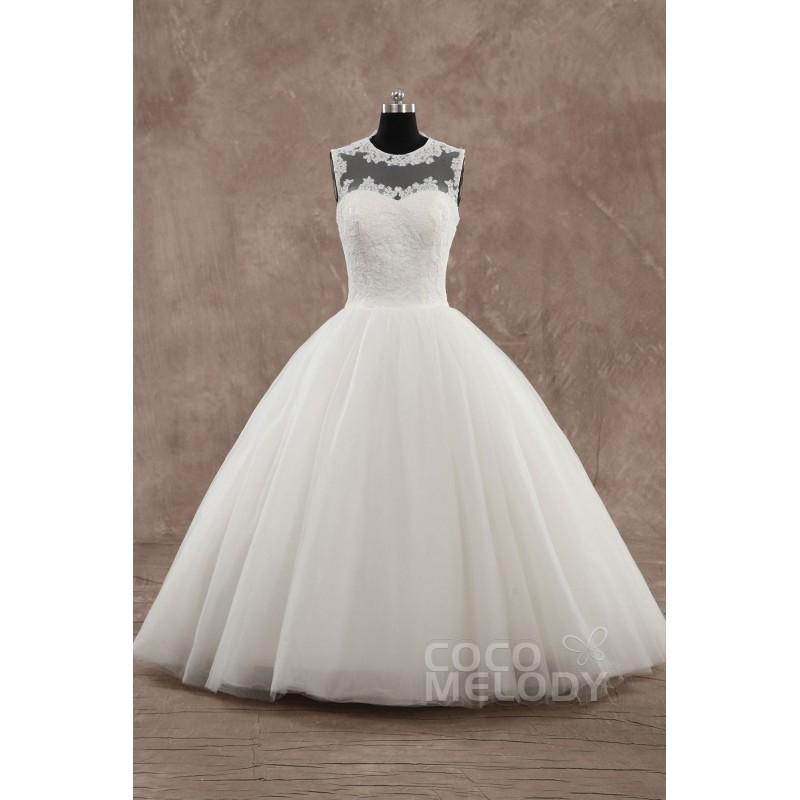 زفاف - Pretty Ball Gown Illusion  Ankle Length Tulle Ivory Sleeveless Zipper With Buttons Wedding Dress with Appliques CWXF15001 - Top Designer Wedding Online-Shop