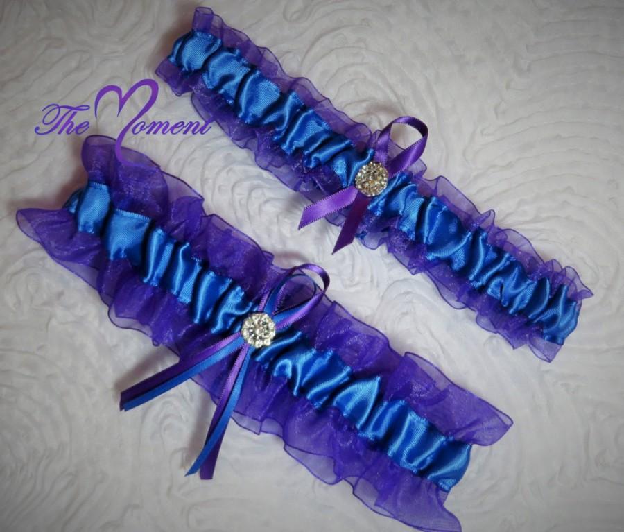Wedding - Purple and Royal Blue Garter Set, Royal Blue and Purple Garter Set, Ribbon Garter, Turquoise Garter, Purple Garter Prom Garter