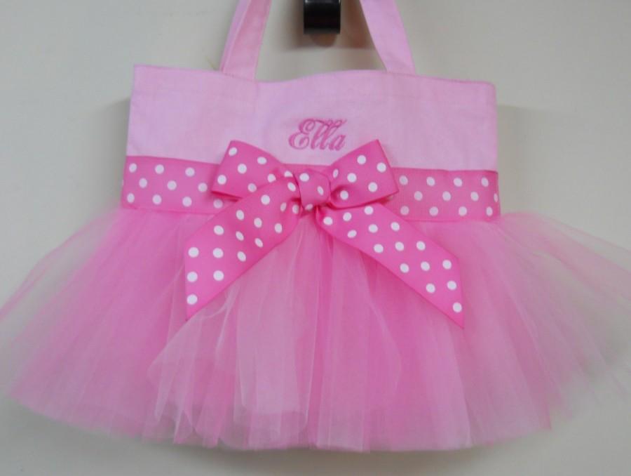Wedding - Pink MINI bag with Shades of Pink Tulle and Pink Polka Dot Ribbon Personalized Tutu Ballet Bag - MTB849 - BP